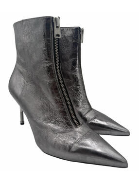 AllSaints Natasha Pointed Leather Metallic Boots Gunmetal Grey Size EU 38 | US 8